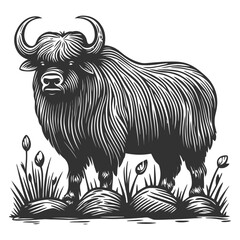 Fototapeta premium Vintage Woodcut Style Illustration of a Majestic Water Buffalo