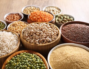 Obraz premium different cereals and nuts, food background