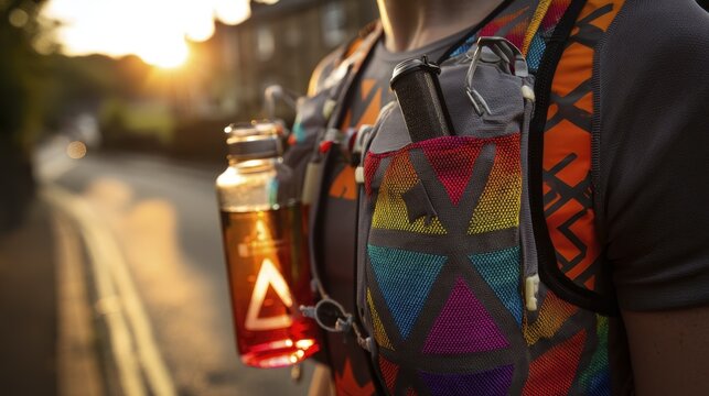 Sunrise illuminates a runners hydration p-3 - landscape healthy field athletic