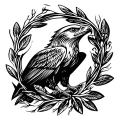 Obraz premium Majestic Bird Illustration Surrounded by Elegant Floral Design