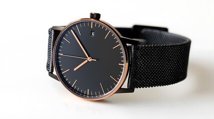 Black watch with a gold band and a black face