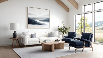 Cozy and inviting farmhouse style living room with a mix of modern and vintage design elements including shiplap walls rustic wooden beams and plush linen upholstery