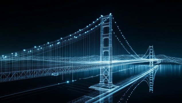 Fototapeta Digital representation of a suspension bridge