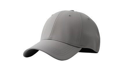 Close up of a gray baseball cap against a transparent background