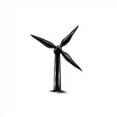 Black Ink Drawing of a Wind Turbine on White Background, Generative AI.