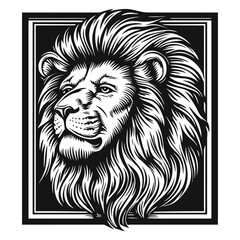 Obraz premium Detailed Black and White Illustration of a Majestic Lion Head
