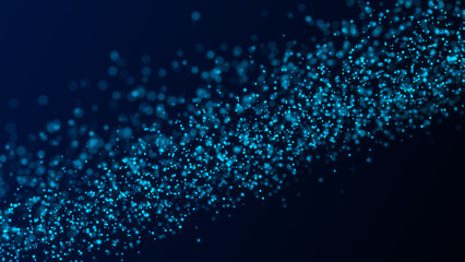 Abstract flying blue particles or dust background. Mesh space or galaxy texture. Global digital futuristic technology. Big data visualization. 3D rendering.