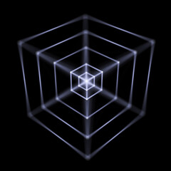 Digital modern cube structure. Futuristic halftone wallpaper or background. Style texture or illusion backdrop. Big data visualization. 3D rendering.