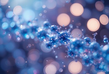 Molecular structure with bokeh, abstract science and medical technology