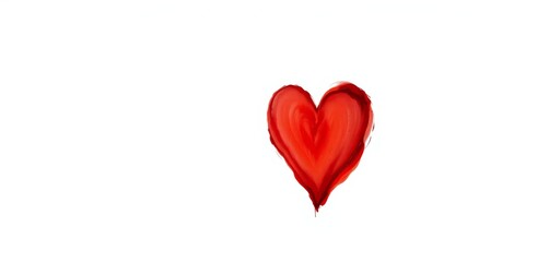 Single vibrant red heart, painted texture, isolated on pure white background, holiday, graphic