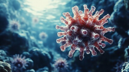 Virus 3D render microscopic close up.