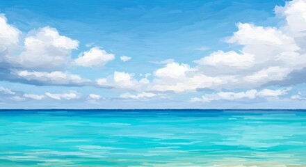 Obraz premium Serene Ocean View with Blue Sky and Clouds Art Painting