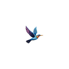 Naklejka premium Vector illustration of a bird in flight, with blue and purple shaded wings. Modern and dynamic style, ideal for natural designs or themes of freedom and lightness 