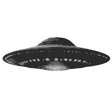 UFO flying saucer halftone grunge vector design element