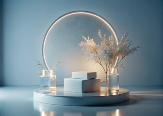 Double Exposure Gift Podium: Silver Twig & Elegant Box, Surreal Product Photography