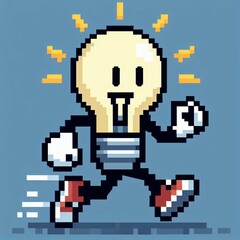 Obraz premium Pixel Art Lightbulb Character Bright Idea Suitable for Modern Decor