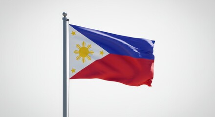 Naklejka premium Philippine Flag Waving Proudly Against a Clear Sky: A Symbol of National Pride and Identity