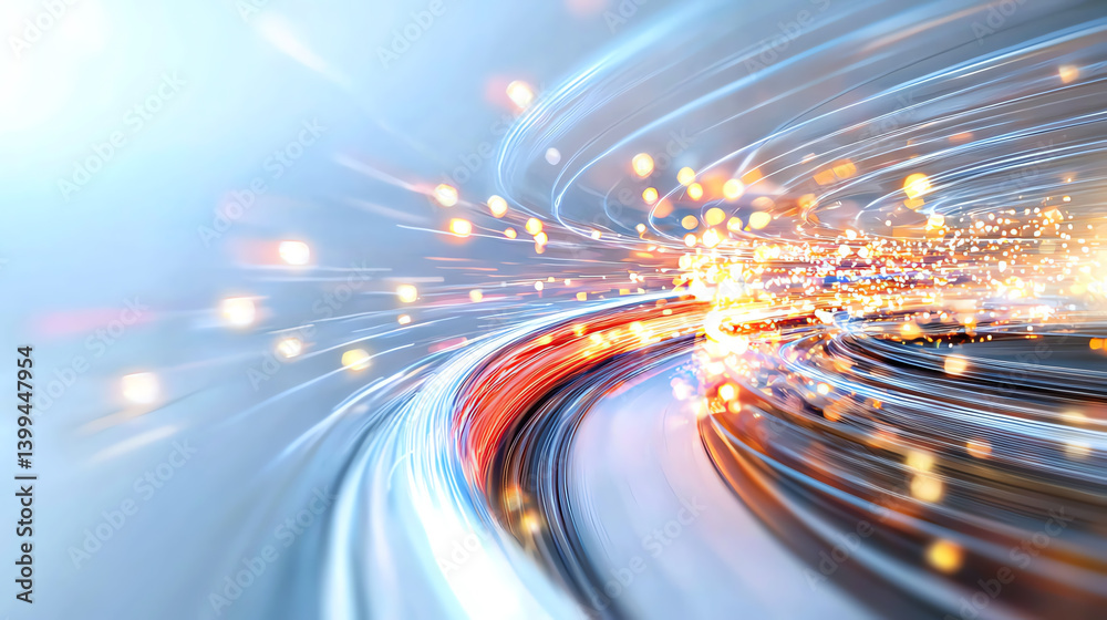 Aufkleber A vibrant digital swirl of light trails and bokeh effects, representing speed and innovation in technology and motion.