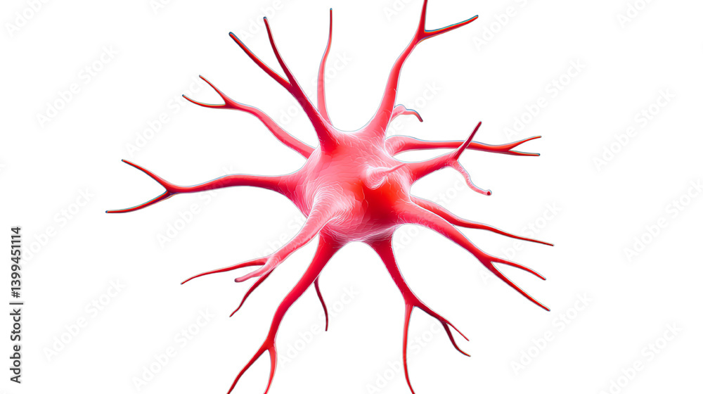 Poster colorful neuron illustration isolated on white background, depicting brain cell structure and connec