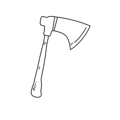 A black and white drawing of a large axe