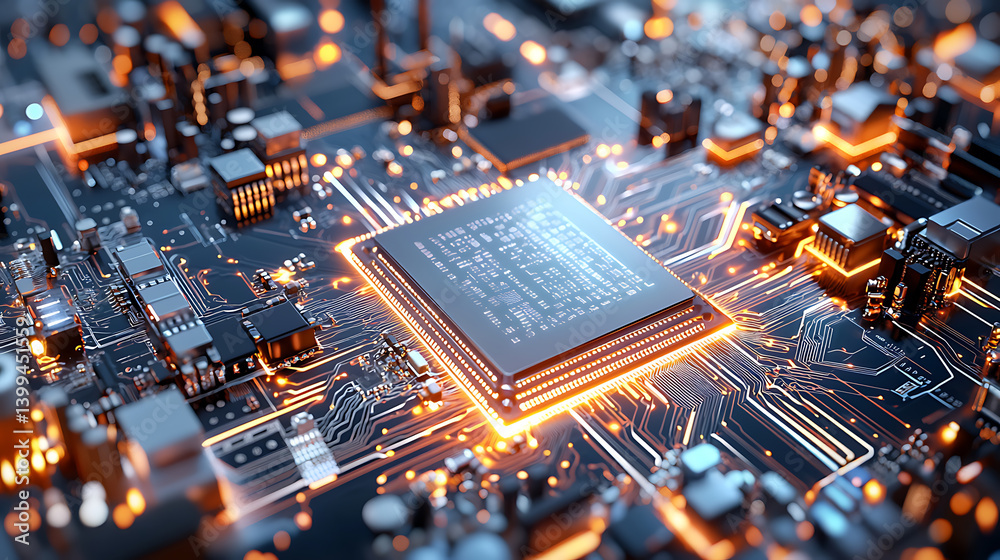 Poster exploring advanced technology circuitry digital realm visual art abstract environment close-up innov