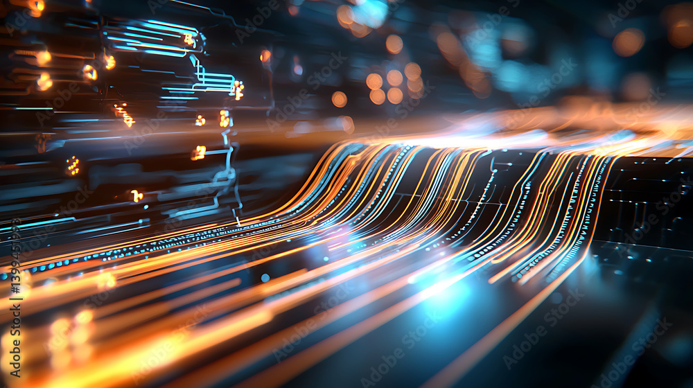 Poster Dynamic data flow visualization digital space abstract art futuristic environment close-up view technology concept