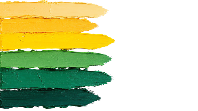 Paint swatches in vibrant shades of yellow and green, ideal for color palettes and design inspiration.