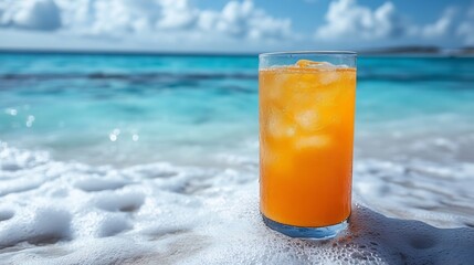 Tropical Beach Drink with Summer, Relaxation, and Vacation.