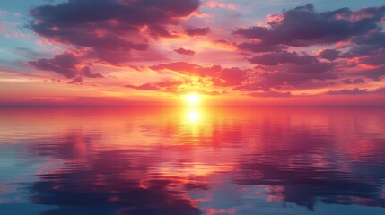 Fototapeta premium Fiery Sunset Reflection on Calm Sea