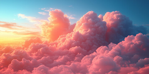 Aerial view of a stunning sunset sky filled with pink and orange cumulus clouds