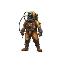 Vintage Deep Sea Diver in Retro Diving Suit - Steampunk Style Illustration
