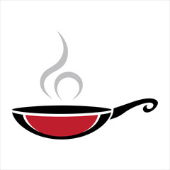 minimalist food logo featuring a steaming hot pan