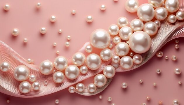 Pearls on pastel pink background