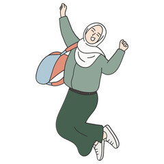 Happy hijab student going back to school