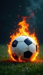 Fototapeta premium A football with flames engulfing it on the ground, ball, scorched earth