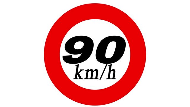 Maximum speed limit sign 90 km/h. Isolated road sign icon and white background.