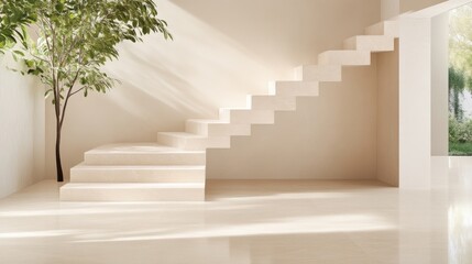 Minimalist cream-colored staircase with natural light