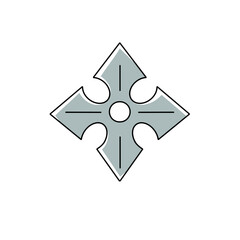 A silver cross with four points and a circle in the middle