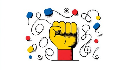Bold Creative Fist Symbolizing Strength Empowerment and Resistance in Vibrant Pop Art Style Design