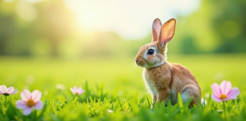 Fototapeta premium Floral Bunny Ears on Pasture, pasture, easter eggs