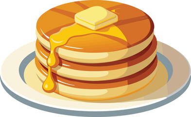  Delicious pancakes with butter and maple syrup on a plate