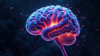Illuminated Brain Anatomy A Detailed 3D Render of the Human Brain's Complex Structure and Neural Pathways