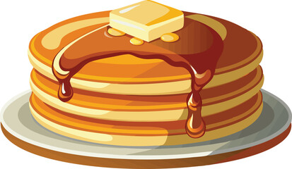  Delicious pancakes with butter and maple syrup on a plate