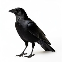 Fototapeta premium A sleek, black crow stands alert