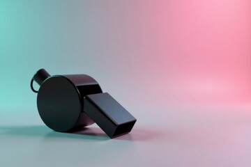 Classic black plastic whistle, simple design, clean backdrop , plastic, referee, official