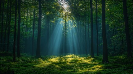 Fototapeta premium Sunlight Forest Pathway Mystical Nature.