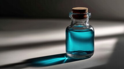 Serene Small Glass Bottle with Turquoise Liquid on Minimalist Surface