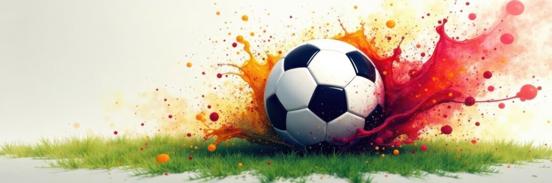 Soccer ball splashing watercolors background fast motion, sport, splash
