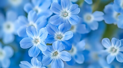 Obraz premium A captivating close-up reveals a cluster of delicate, blue flowers with soft petals, creating a soothing and serene floral display.