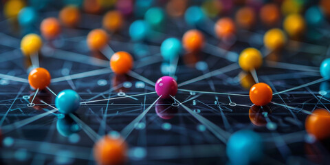 Network, abstract and connect for communication, link and global internet with blockchain. Cyberspace, dots and information highway for telecommunication, world web and digital grid, lines or data